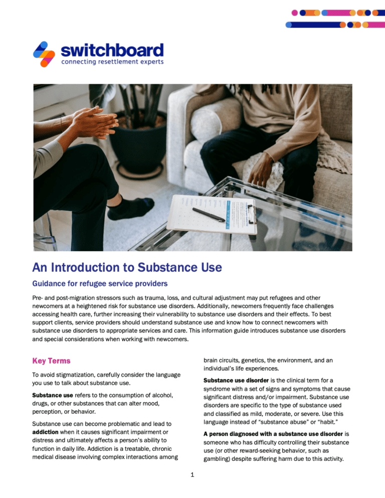 An Introduction to Substance Use: Guidance for refugee service providers